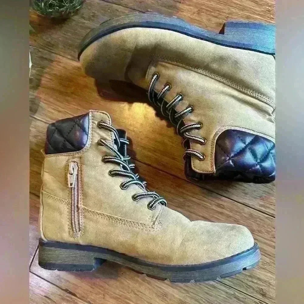 Stevie's Kids' Quilted Lace-Up Boots with Side Zipper - Size 3, Brown